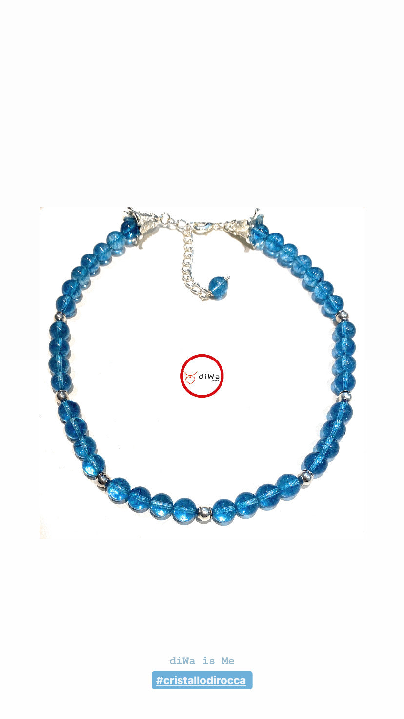 Collana diWa Jewels Cristallo Rocca Azzurro Argento rodio bianco chiusura forma Campanula regolabile