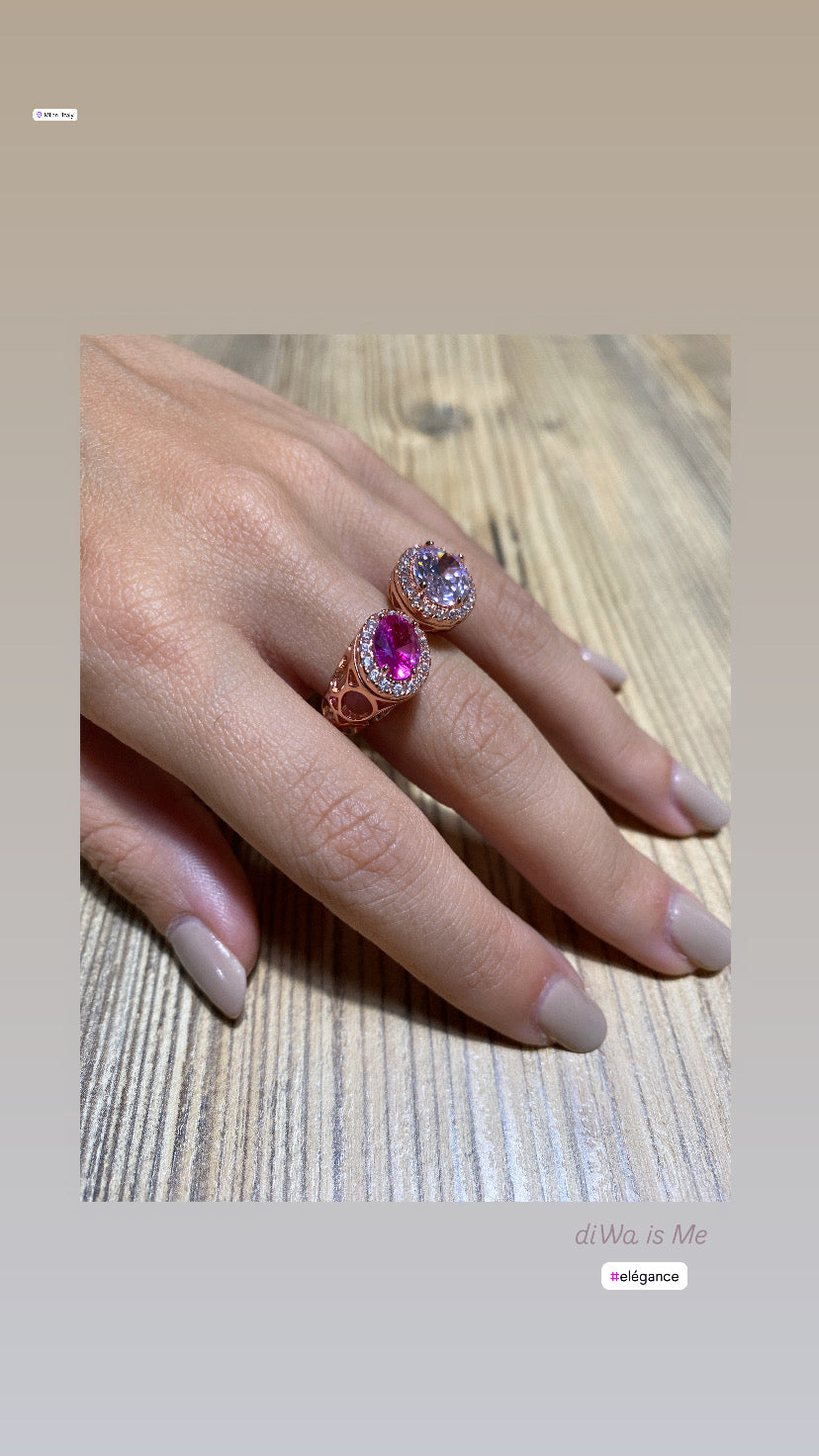 Anello Regolabile in Argento 925 con Zirconi Rosa e Fucsia – Eleganza Femminile by diWa Jewels