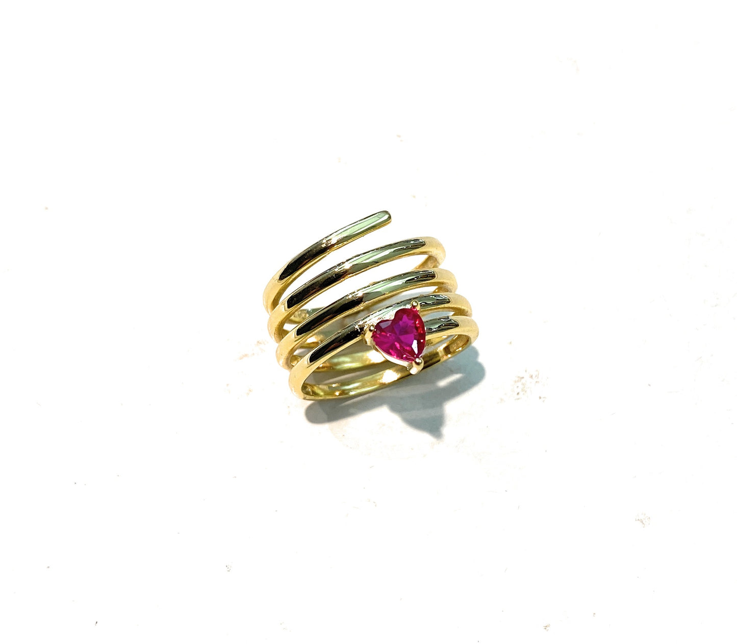 Anello serpentino con cuore rosso argento sterling 5 giri placcato oro giallo