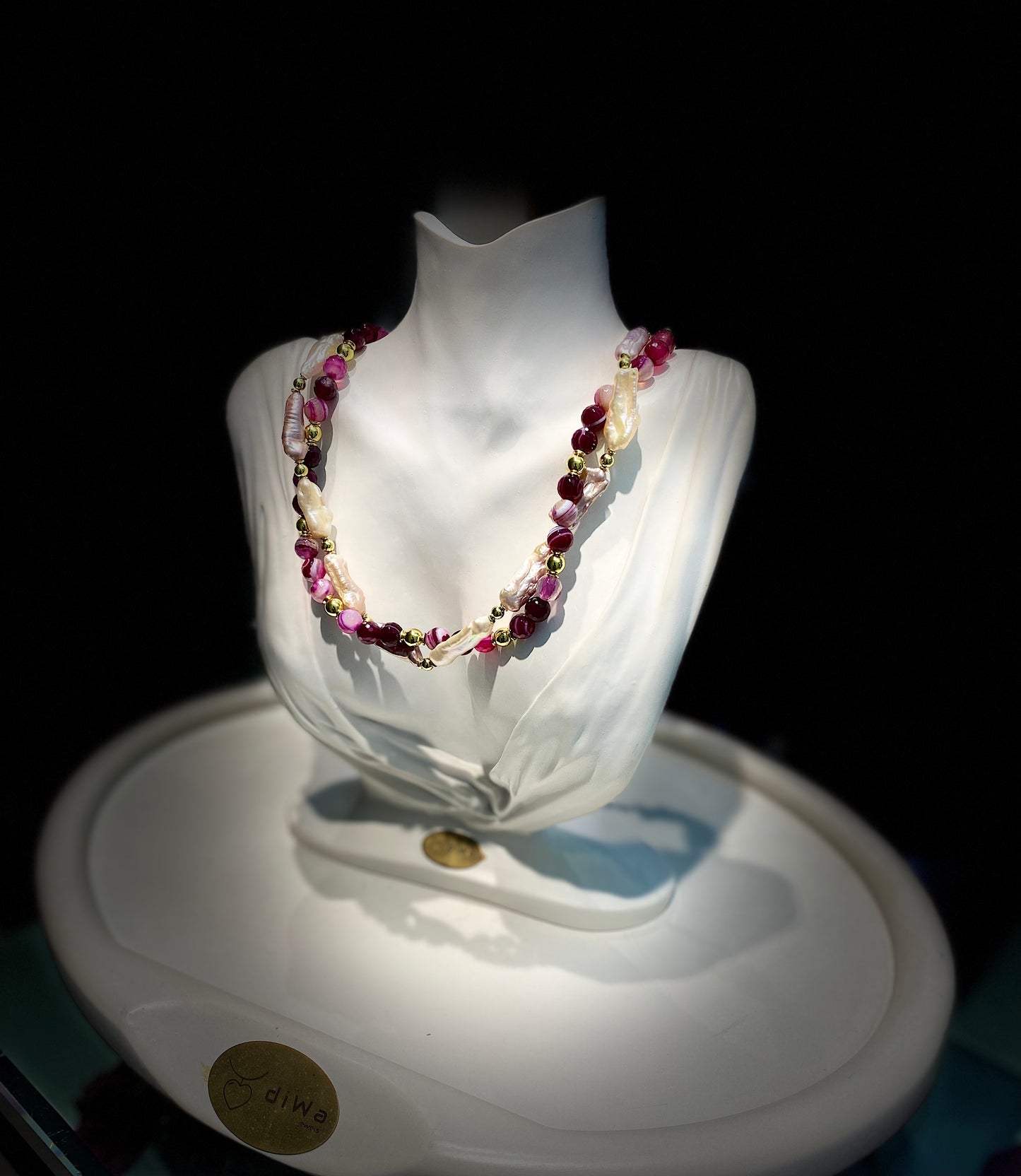 Collana diWa Jewels due fili Degradé Torchon Perle Barocche Keshi multicolore argento sterling