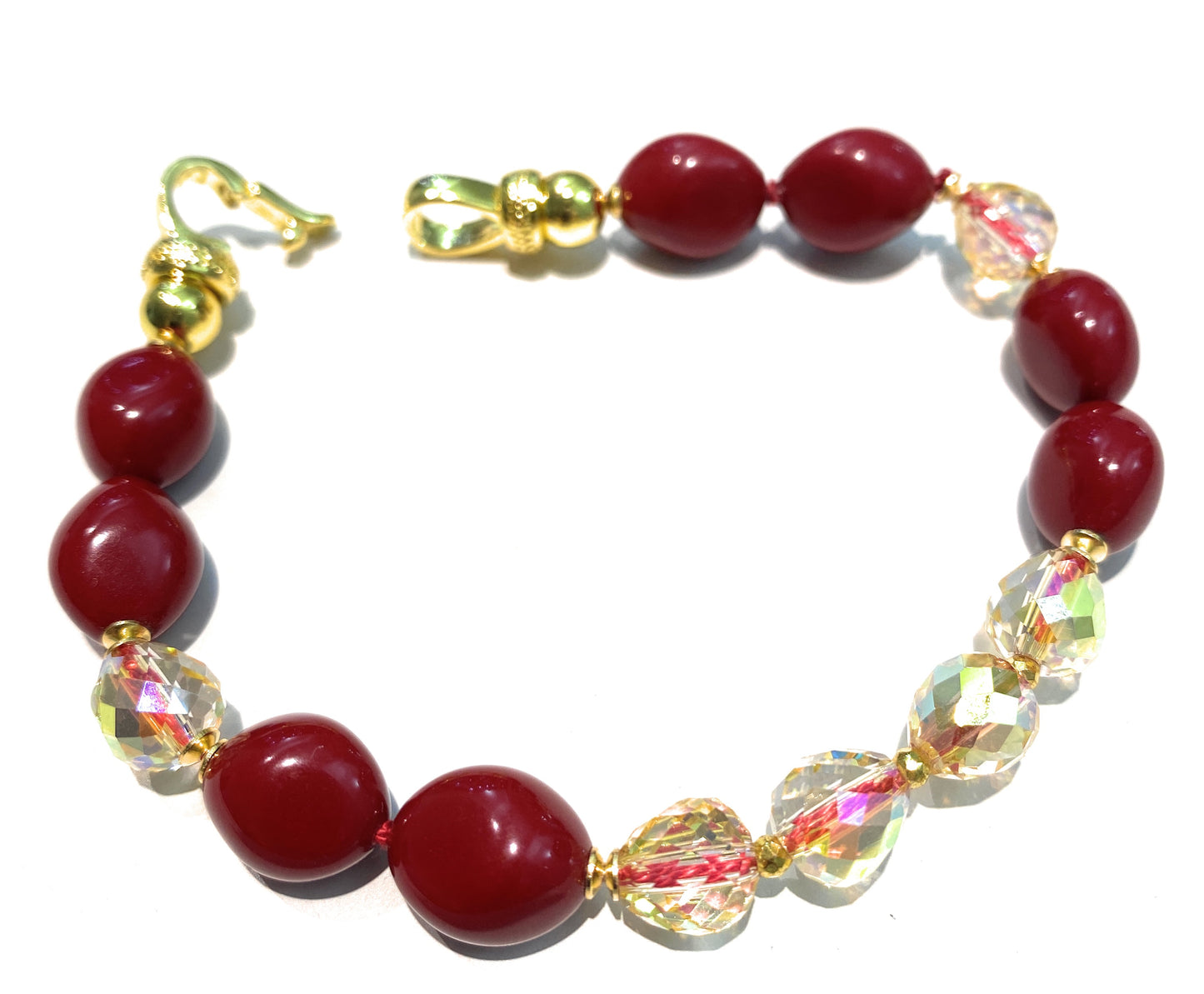 Bracciale pasta corallo rosso cristalli gold placcato oro giallo