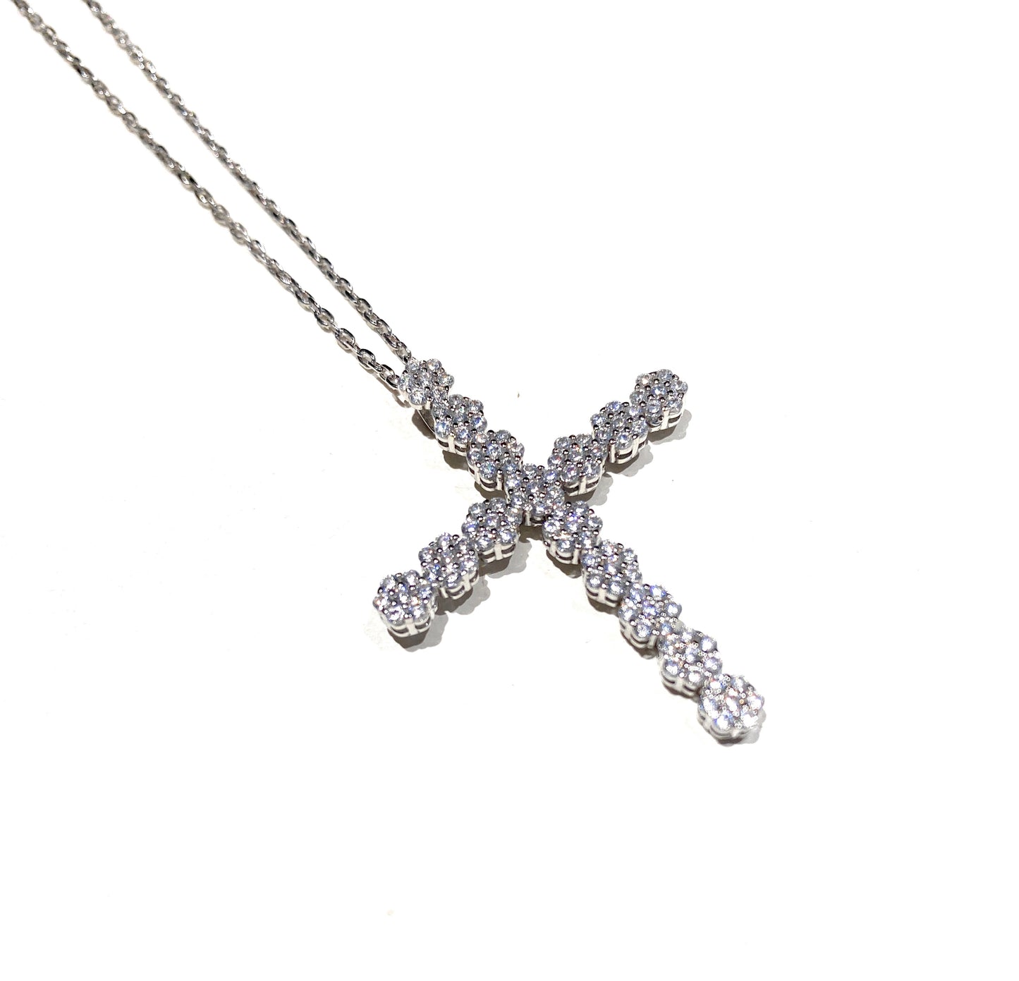 Collana Donna Argento 925 Croce Zirconi Pavé Rolò Regolabile