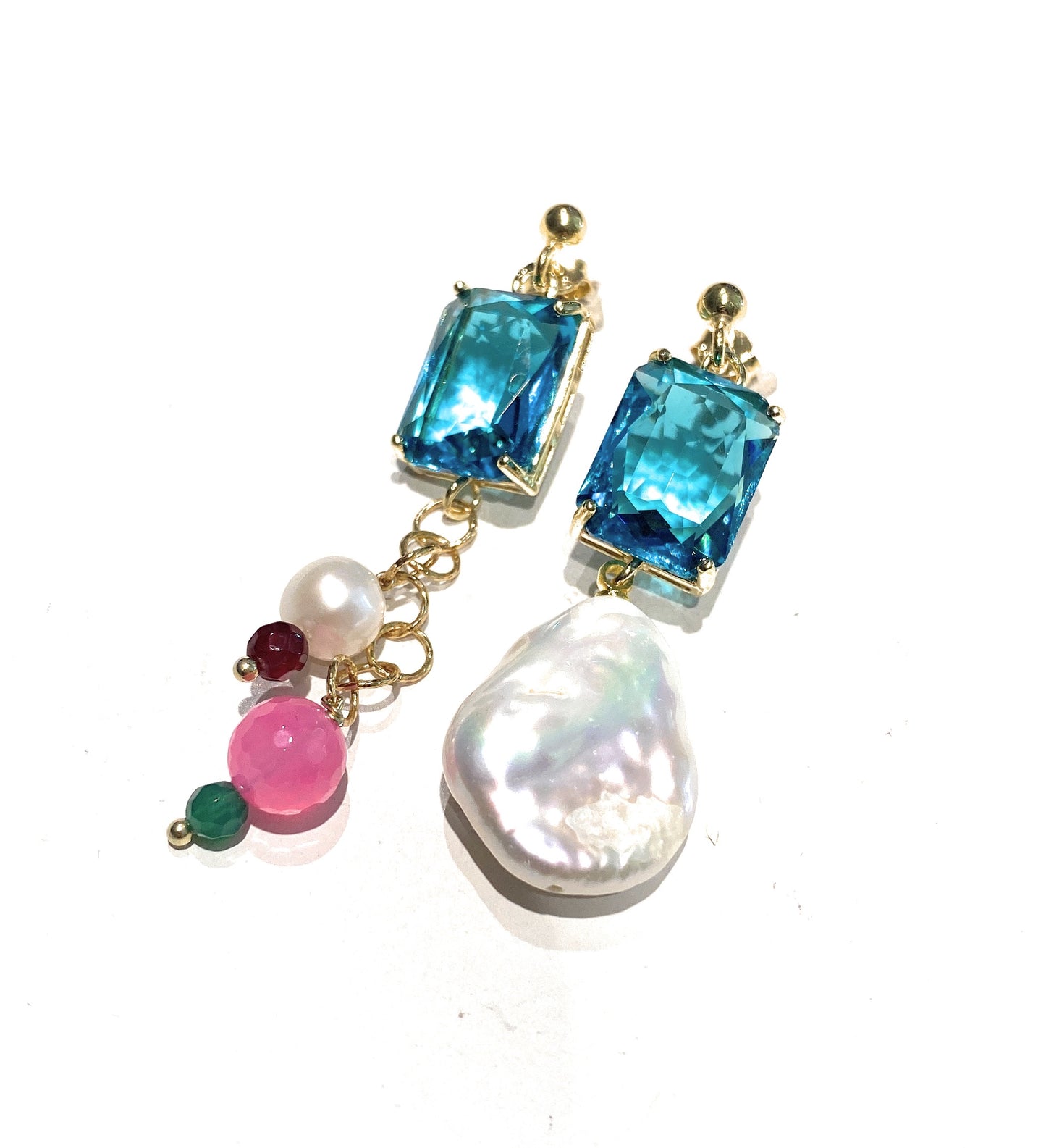 Collana perle Maiorca perla fresh water cristallo azzurro argento sterling placcato oro giallo