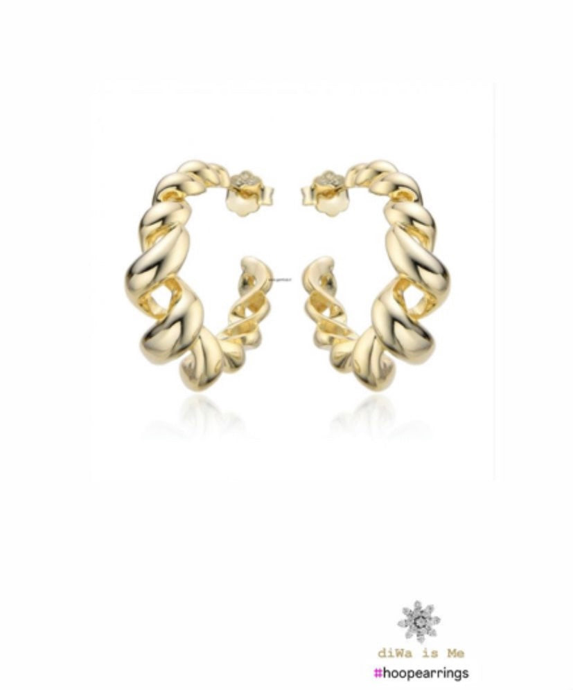 Orecchini diWa Jewels a cerchio lavorazione torciglione argento sterling placcato oro giallo farfallina
