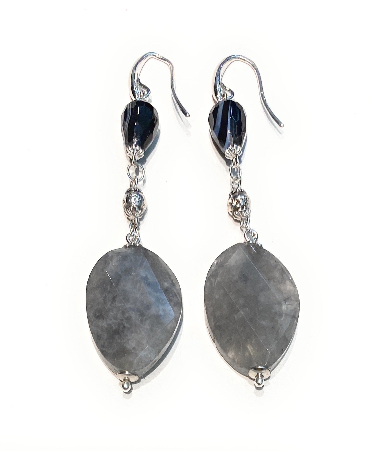 Orecchini gocce quarzo grigio onice pietra lavica in argento sterling