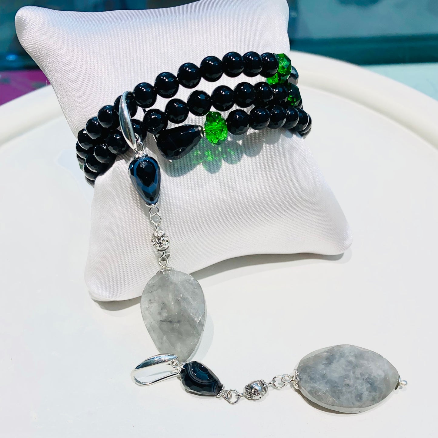 Orecchini gocce quarzo grigio onice pietra lavica in argento sterling