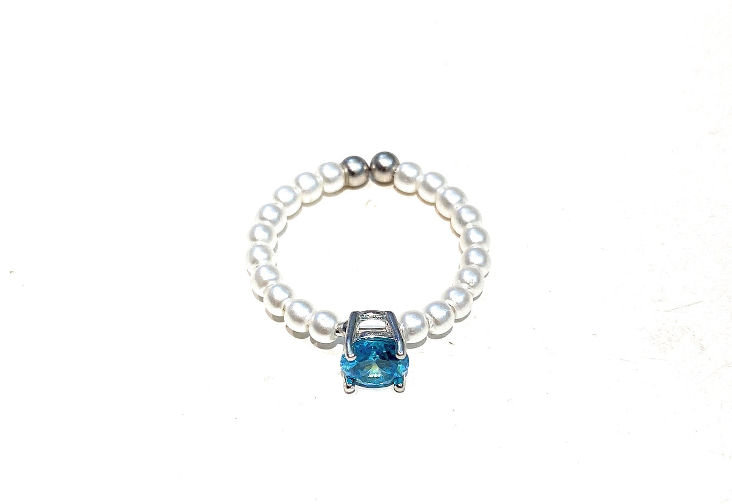 Anello con perline e zircone centrale colorato argento sterling rodio bianco