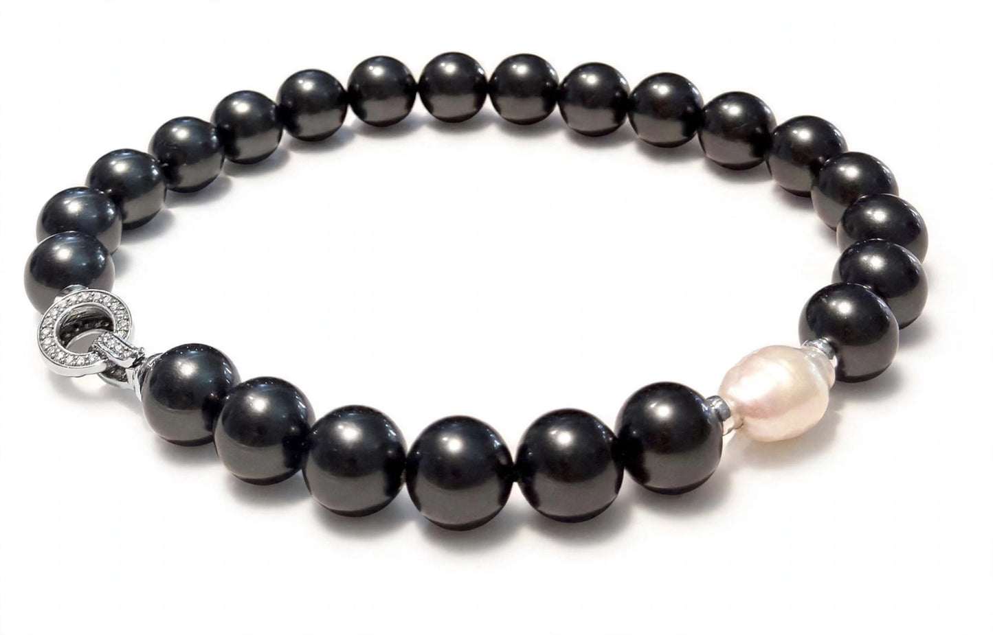Collana Choker Perle Nere perla Barocca Argento Rodio Zirconi