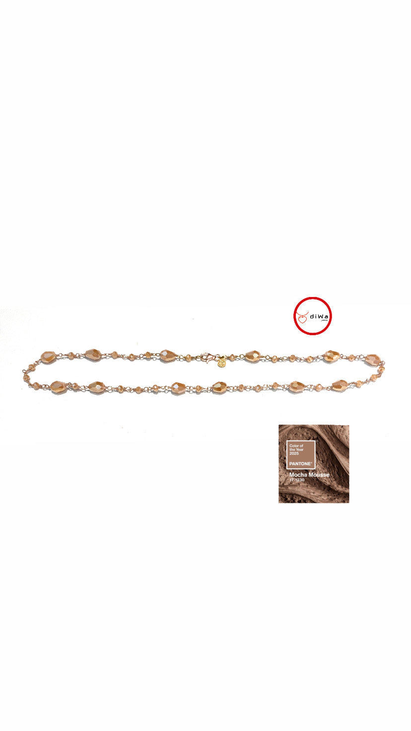 Collarino diWa Jewels choker ematite sfaccettata colore choca mousse Pantone 2025 argento sterling