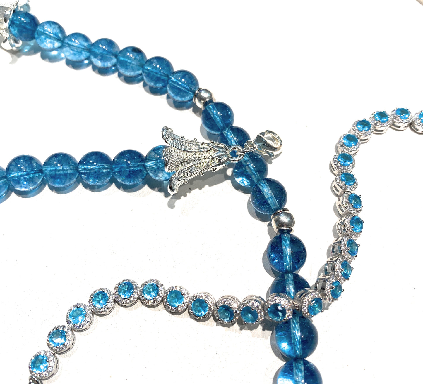 Collana diWa Jewels Cristallo Rocca Azzurro Argento rodio bianco chiusura forma Campanula regolabile
