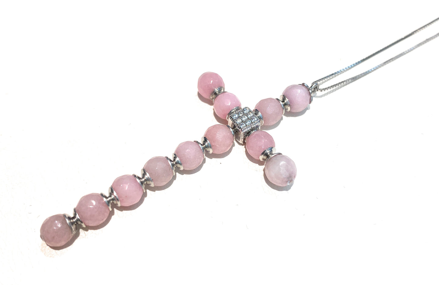 Collarino diWa Jewels crocetta stilizzata pallini agata rosa sfaccettata argento sterling rodio