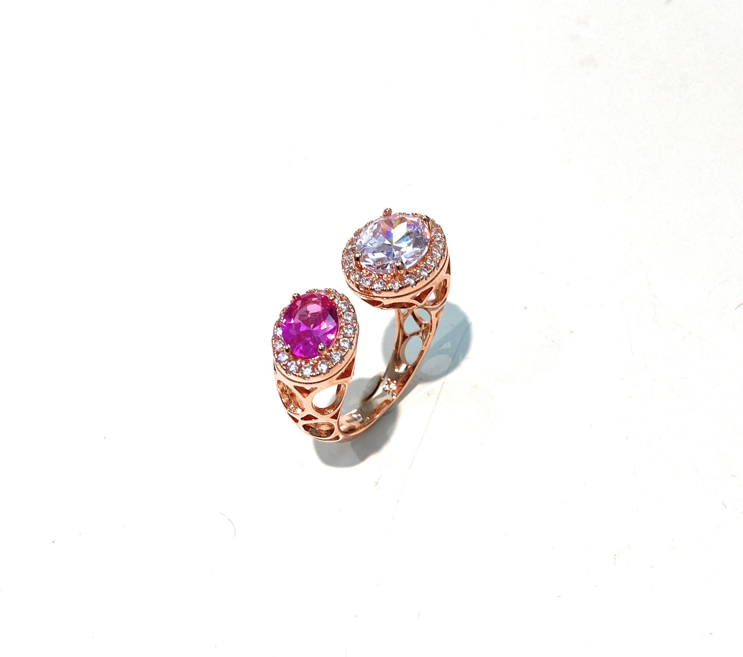 Anello Regolabile in Argento 925 con Zirconi Rosa e Fucsia – Eleganza Femminile by diWa Jewels