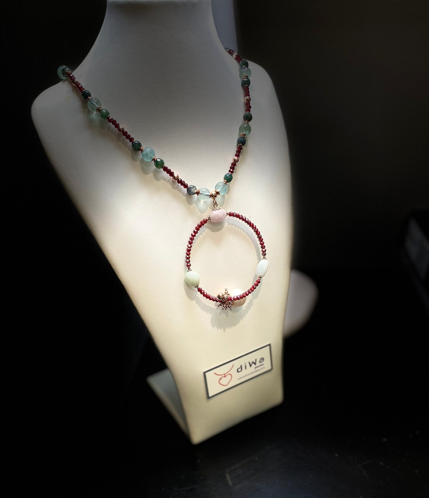 Collana diWa Jewels Argento Sterling Rosé con Pendente Cerchio Spinelli Tormalina e Perla Barocca