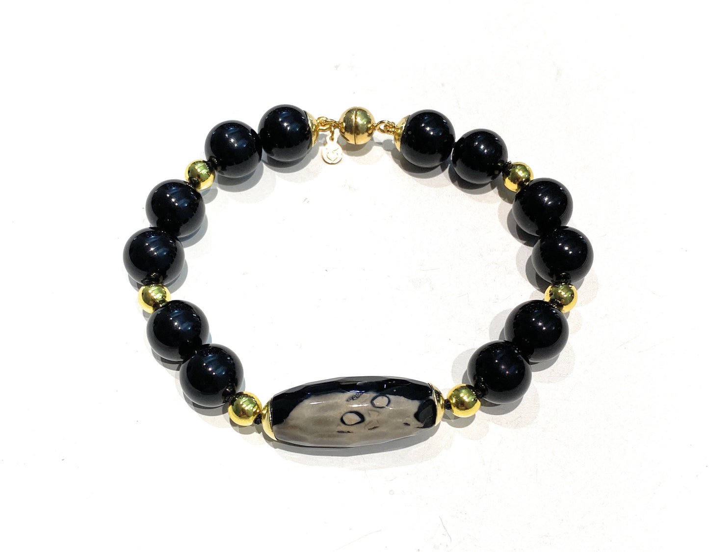 Bracciale agata striata onice nero ematite gold argento sterling chiusura a calamita