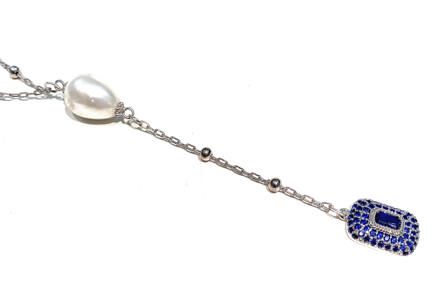 Orecchini Pendenti Argento Rodio Bianco con Zirconi Blu Tipo Zaffiro – Pezzo Unico