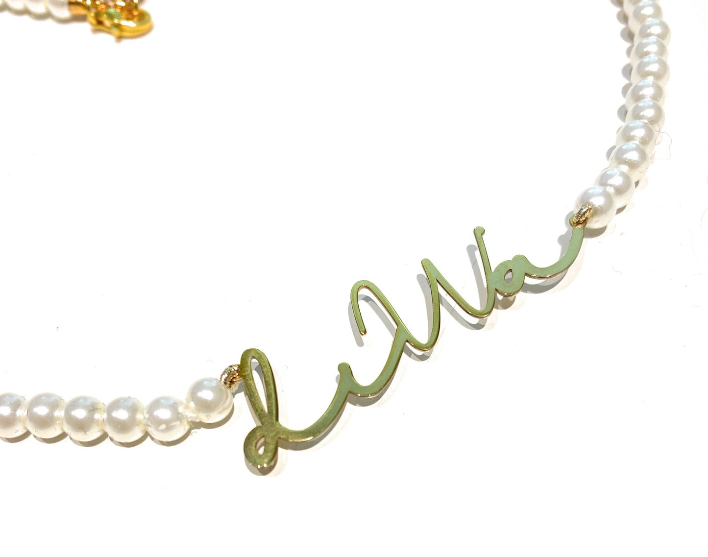 Collarino perle fresh water centrale scritta diWa argento sterling personalizzabile