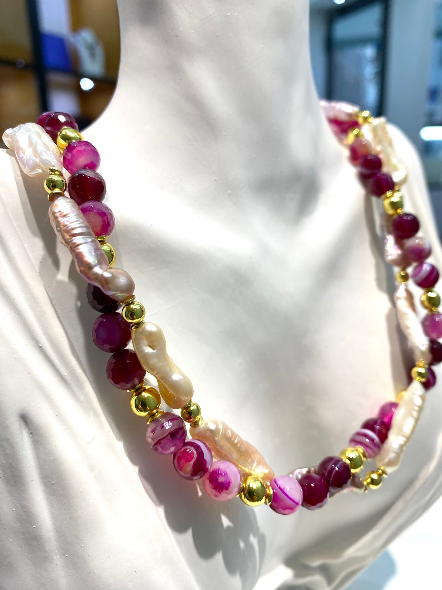 Collana diWa Jewels due fili Degradé Torchon Perle Barocche Keshi multicolore argento sterling
