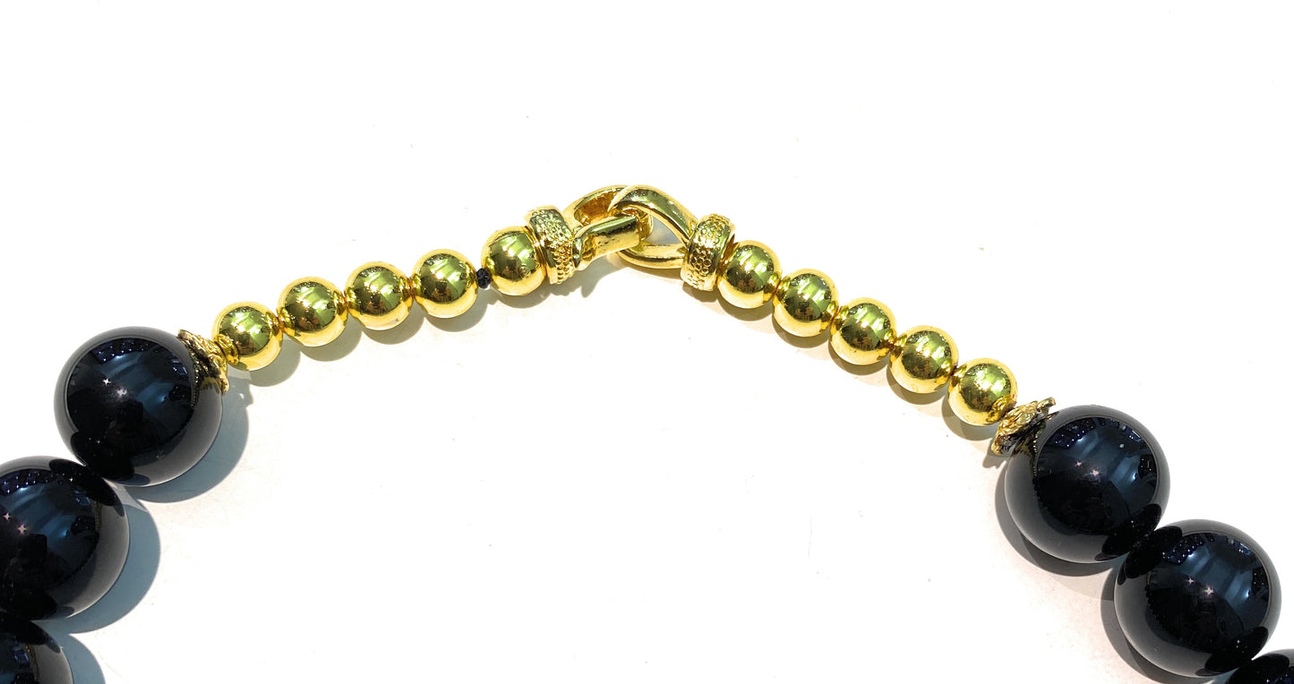 Collana onice tondo e rombo laserato in argento sterling placcato oro giallo