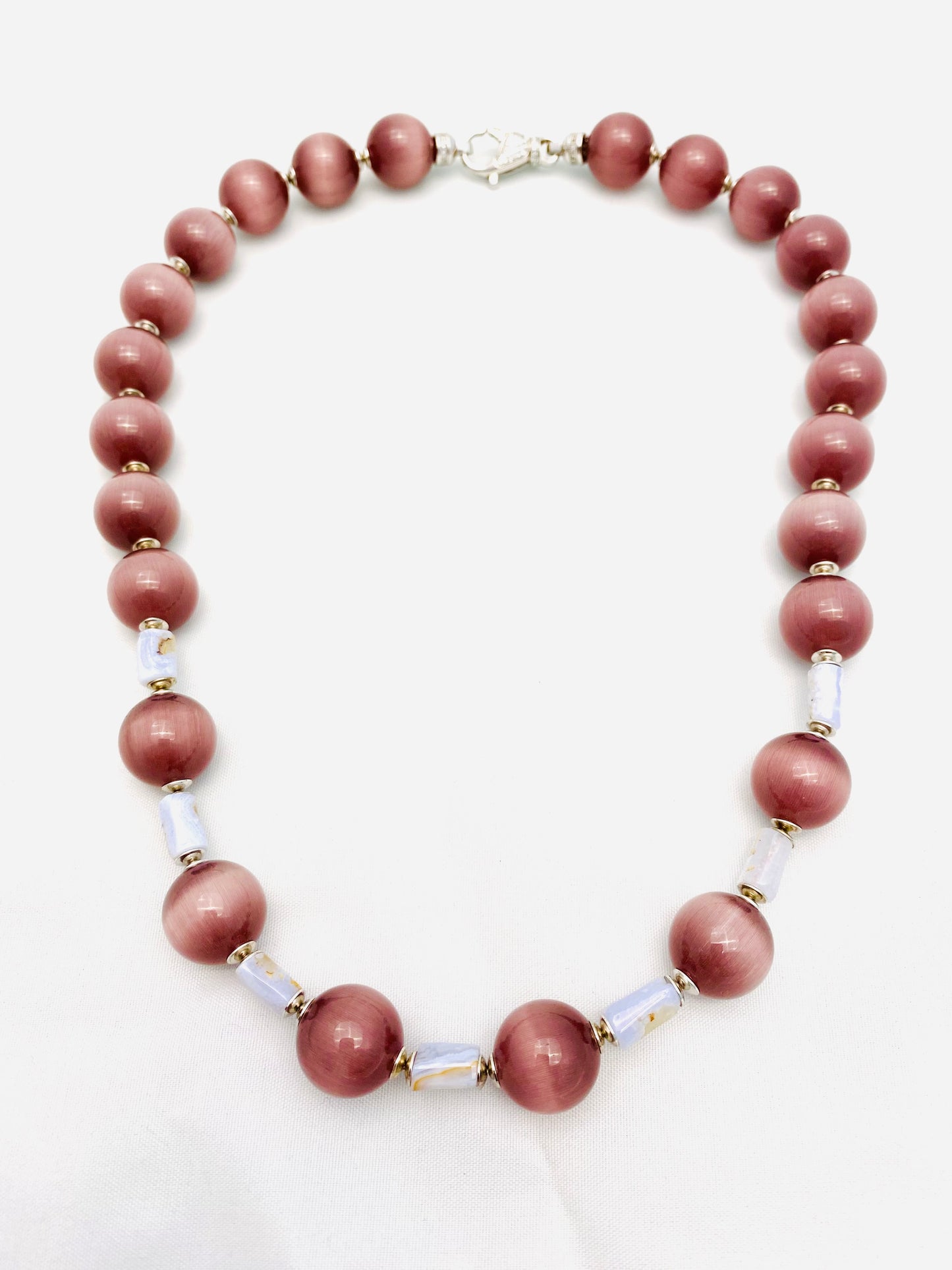 Collana diWa Jewels Occhio di Gatto Visone e Calcedonio grezzo cilindro Argento Sterling