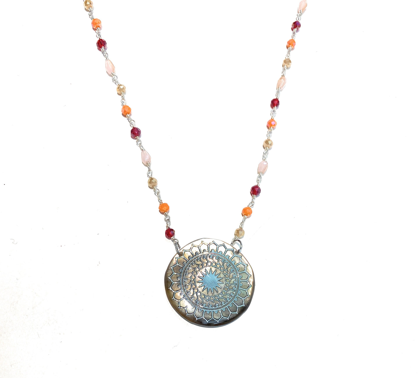 Collarino diWa Jewels tipo Choker Ematite Spinelli Neri Ciondolo Madreperla Argento rodio bianco