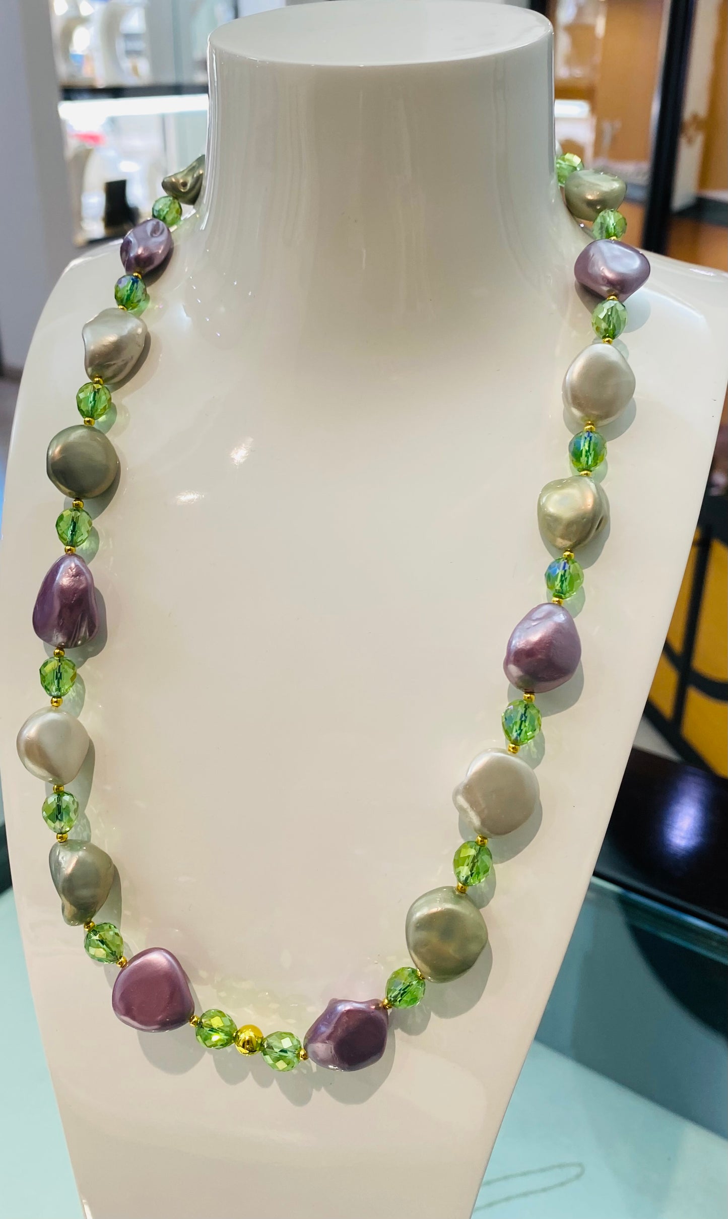 Collana diWa Jewels Perle Multicolore free form cristalli verdi sfaccettati Argento sterling placcato Oro giallo