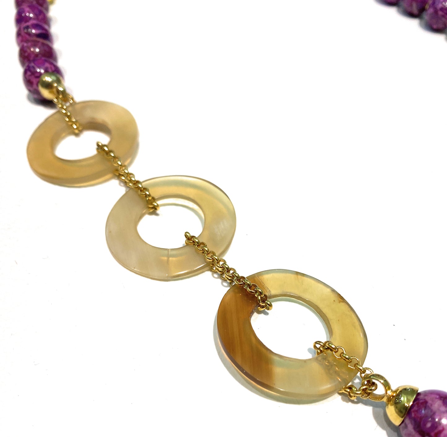 Collana diWa Jewels Agata Viola e Perle Verdi Corno ed Ematite Gold Argento Sterling placcato oro giallo