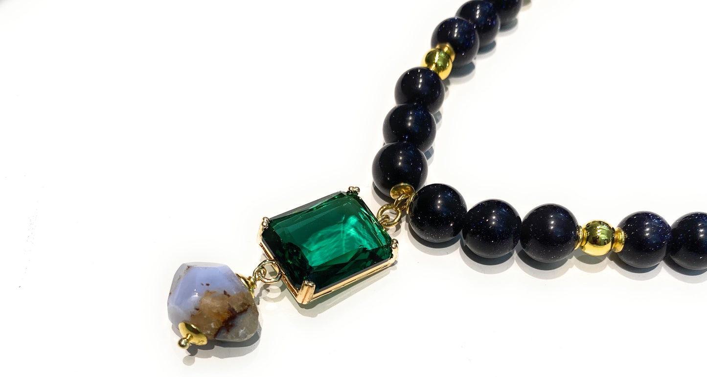 Collana perle Maiorca perla fresh water cristallo azzurro argento sterling placcato oro giallo