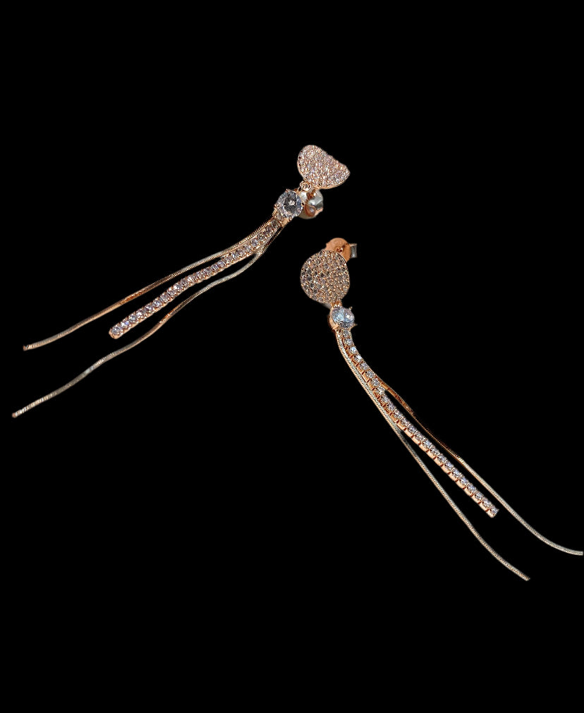 Orecchini cuore pavé rosé pendenti a filo e tennis farfallina argento sterling