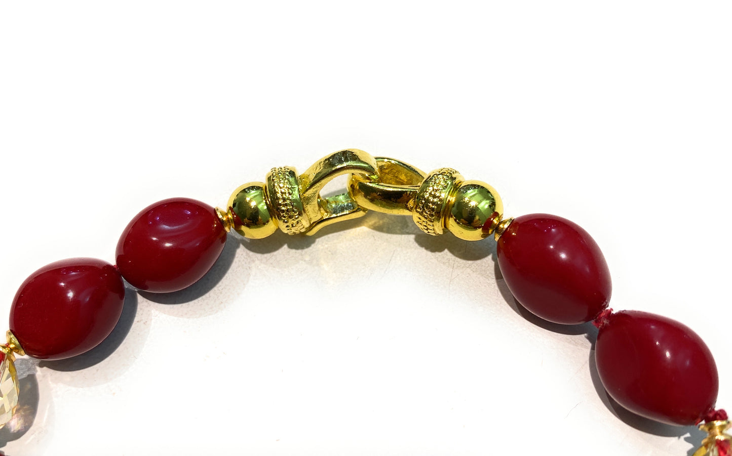 Bracciale pasta corallo rosso cristalli gold placcato oro giallo