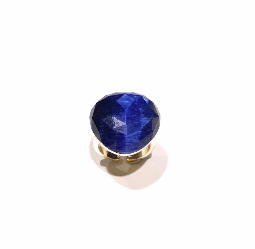 Anello cuore occhio di gatto blu bronzo galvanica gialla regolabile