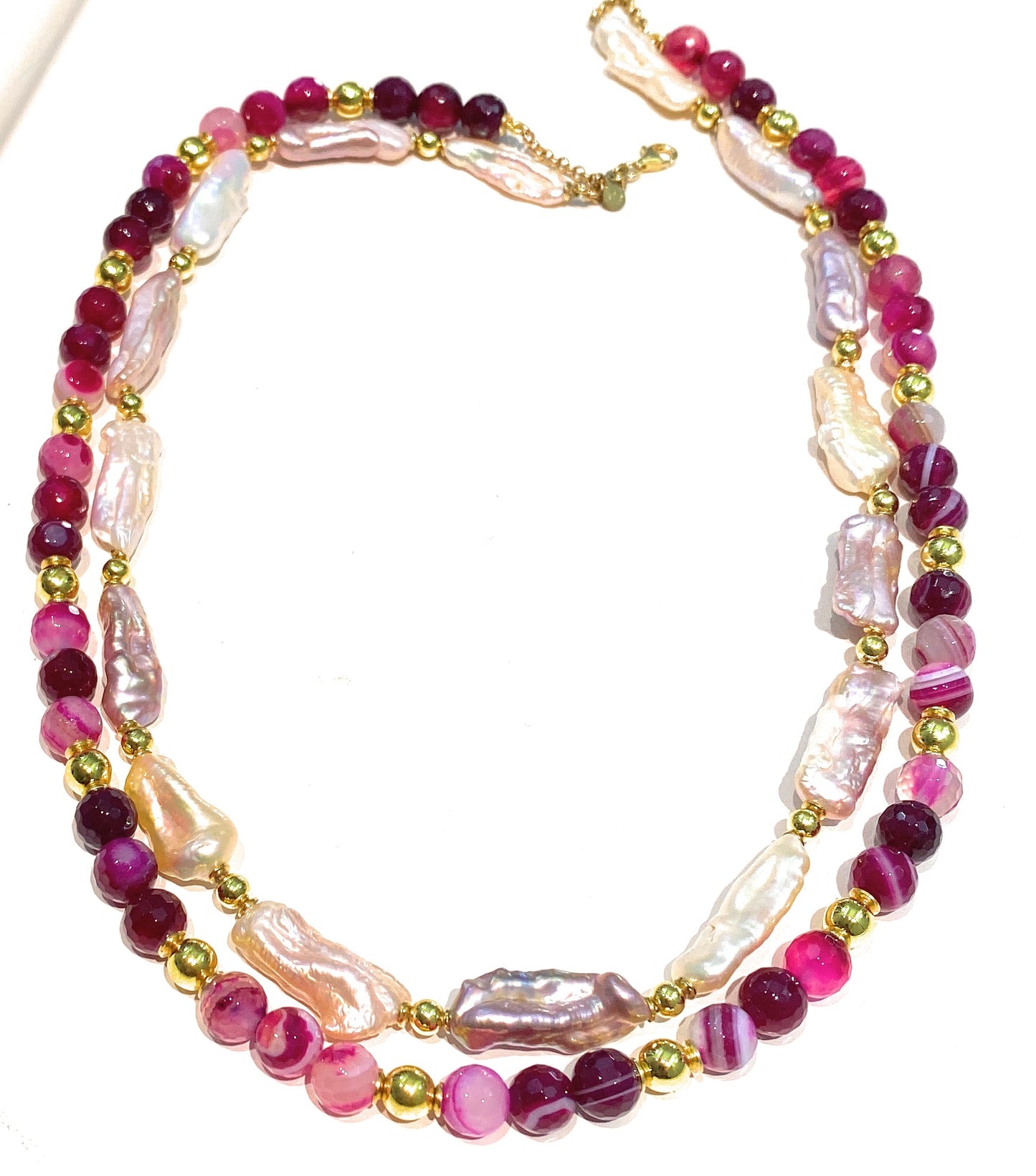 Collana diWa Jewels due fili Degradé Torchon Perle Barocche Keshi multicolore argento sterling