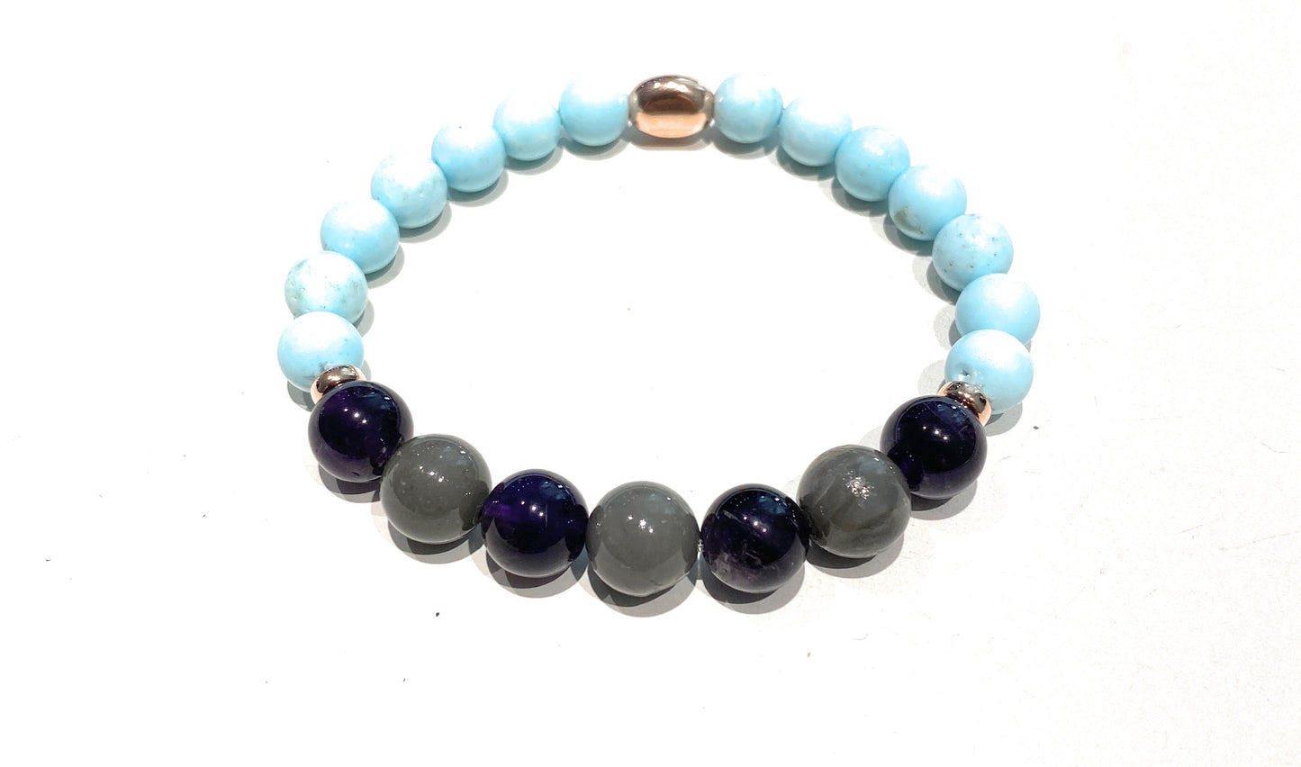 Bracciale madreperla e pietre dure in argento sterling galvanica rosé