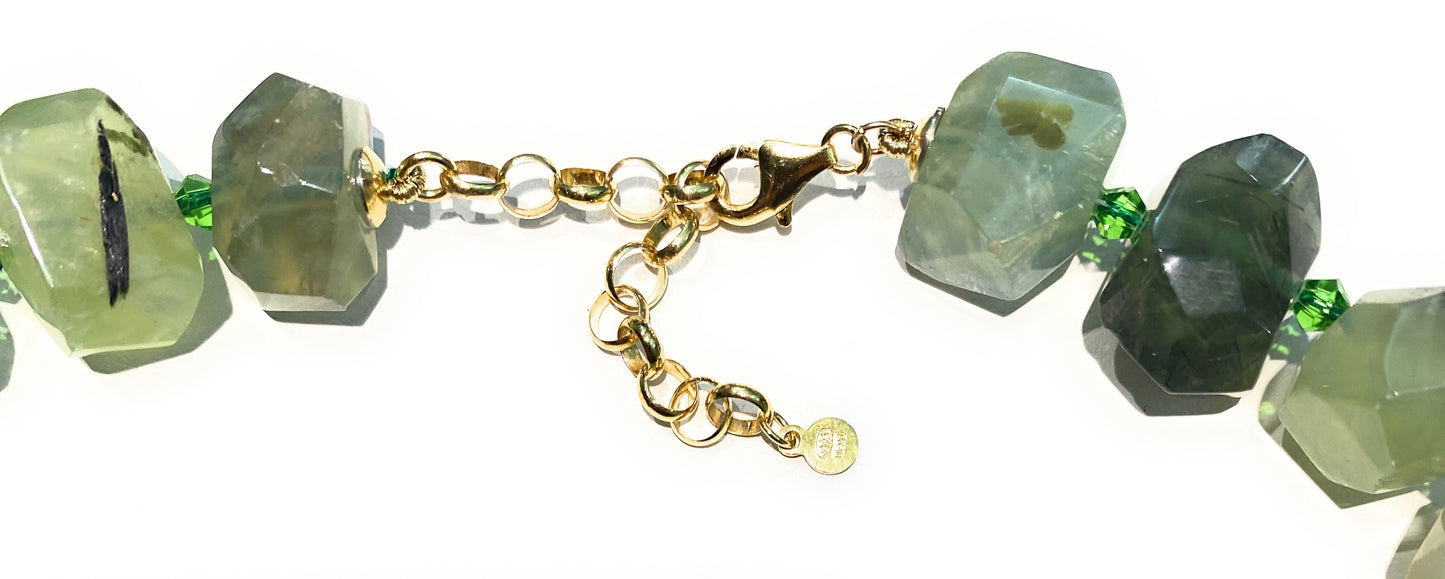 Collana choker con frange in onice e prenite in argento sterling galvanica gialla