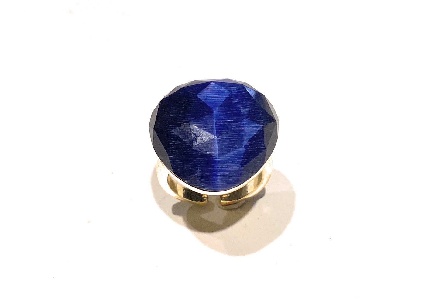 Anello cuore occhio di gatto blu bronzo galvanica gialla regolabile