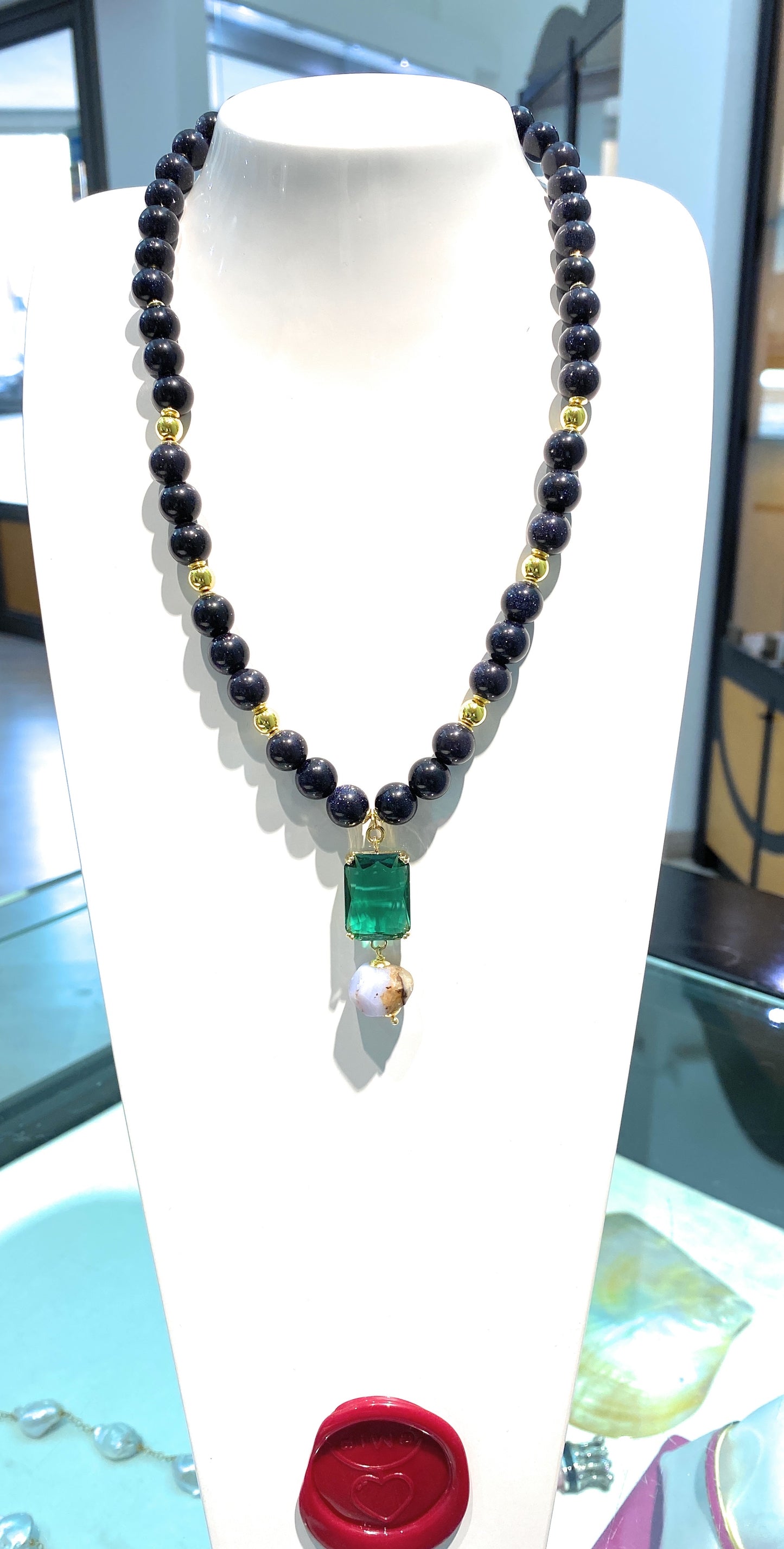 Collana perle Maiorca perla fresh water cristallo azzurro argento sterling placcato oro giallo