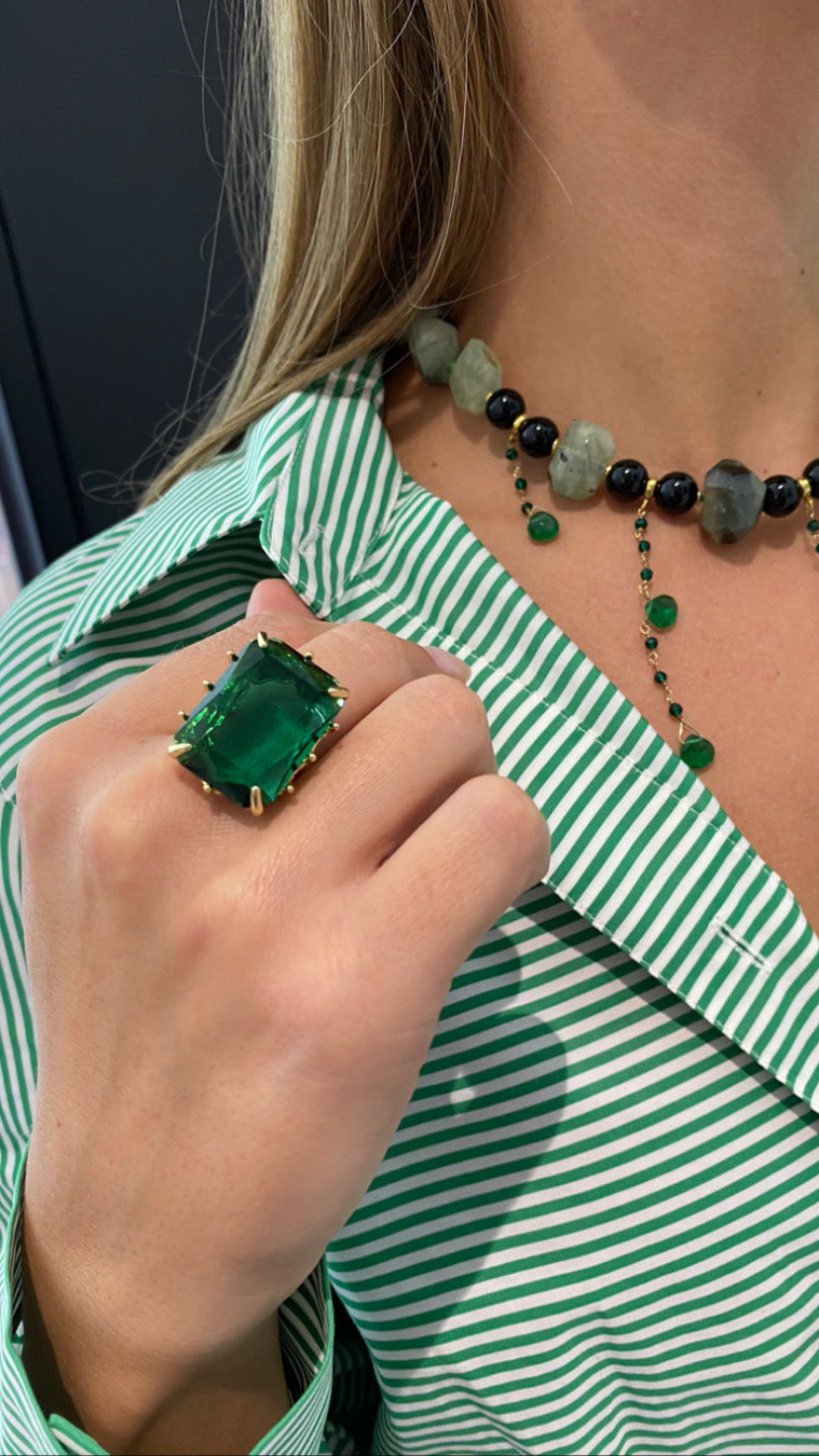 Collana diWa Jewels choker con frange in onice e prenite in argento sterling galvanica gialla
