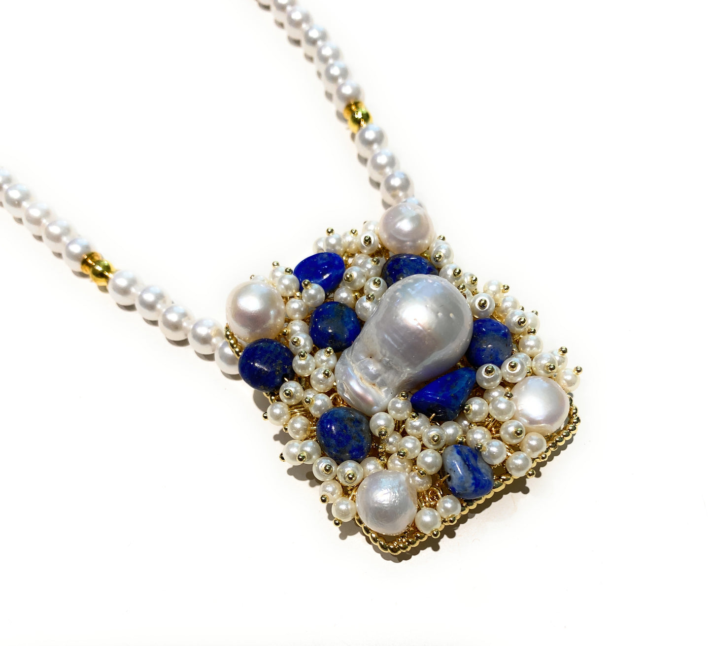 Collana diWa Jewels Perle e Lapislazzuli con catena rettangolare pezzo unico