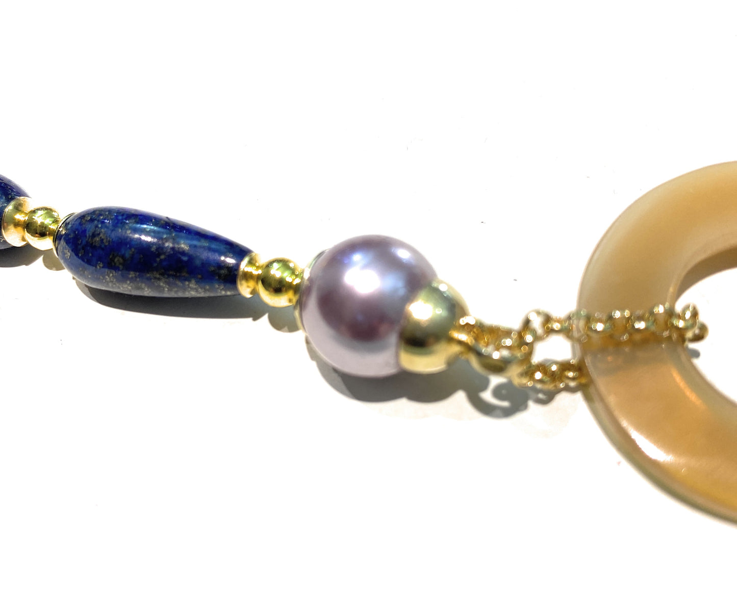 Collana Choker Gocce Lapislazzuli Cerchi in Corno Naturale Argento Sterling Perle Maiorca