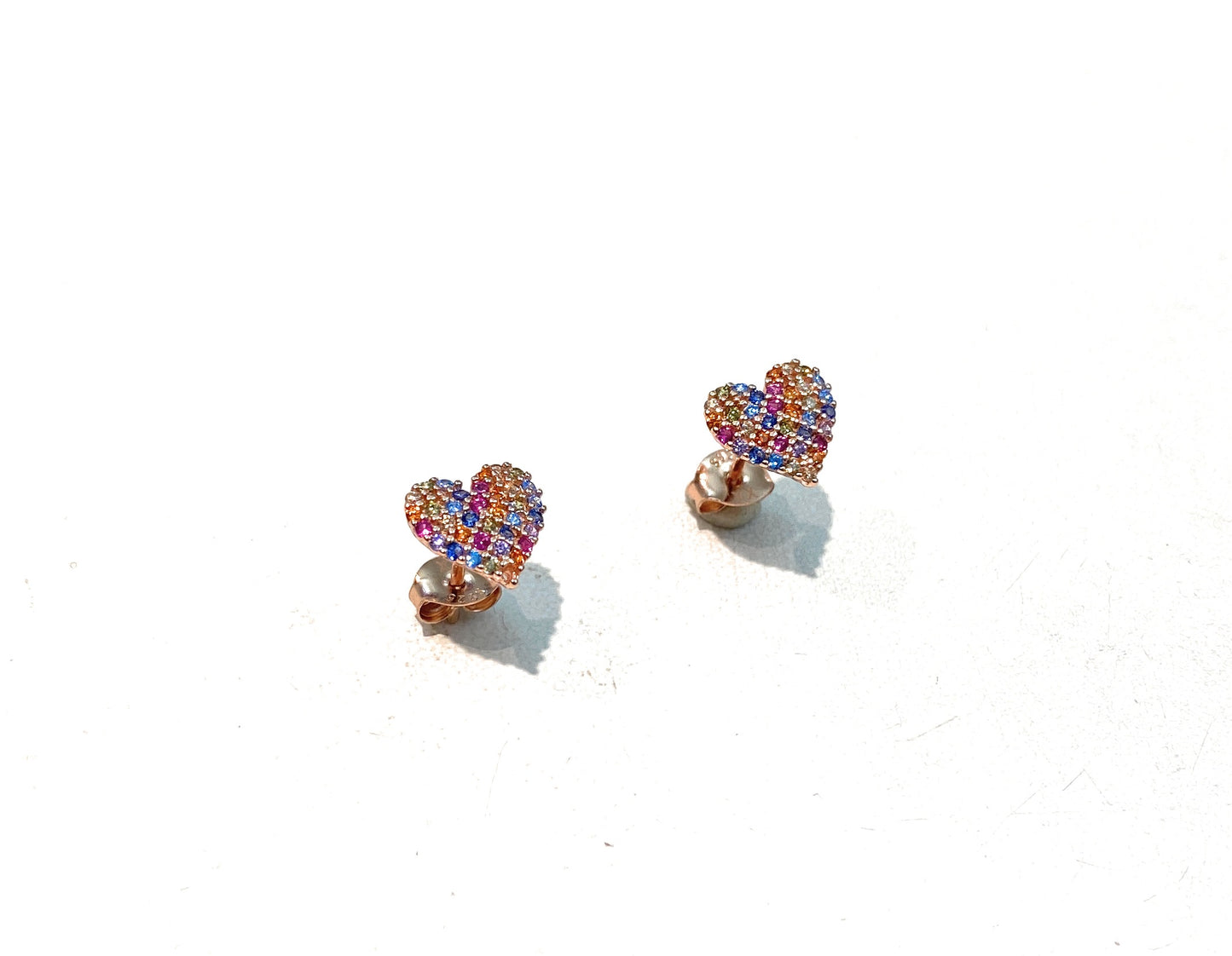 Orecchini cuore multicolore argento sterling rosé farfallina