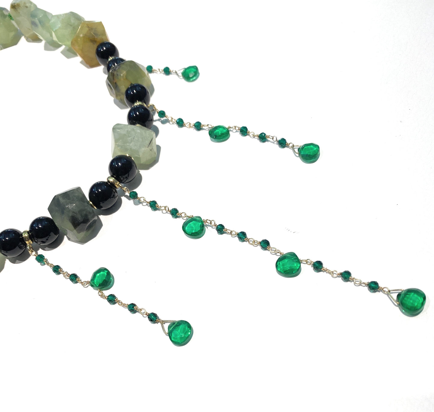 Collana diWa Jewels choker con frange in onice e prenite in argento sterling galvanica gialla