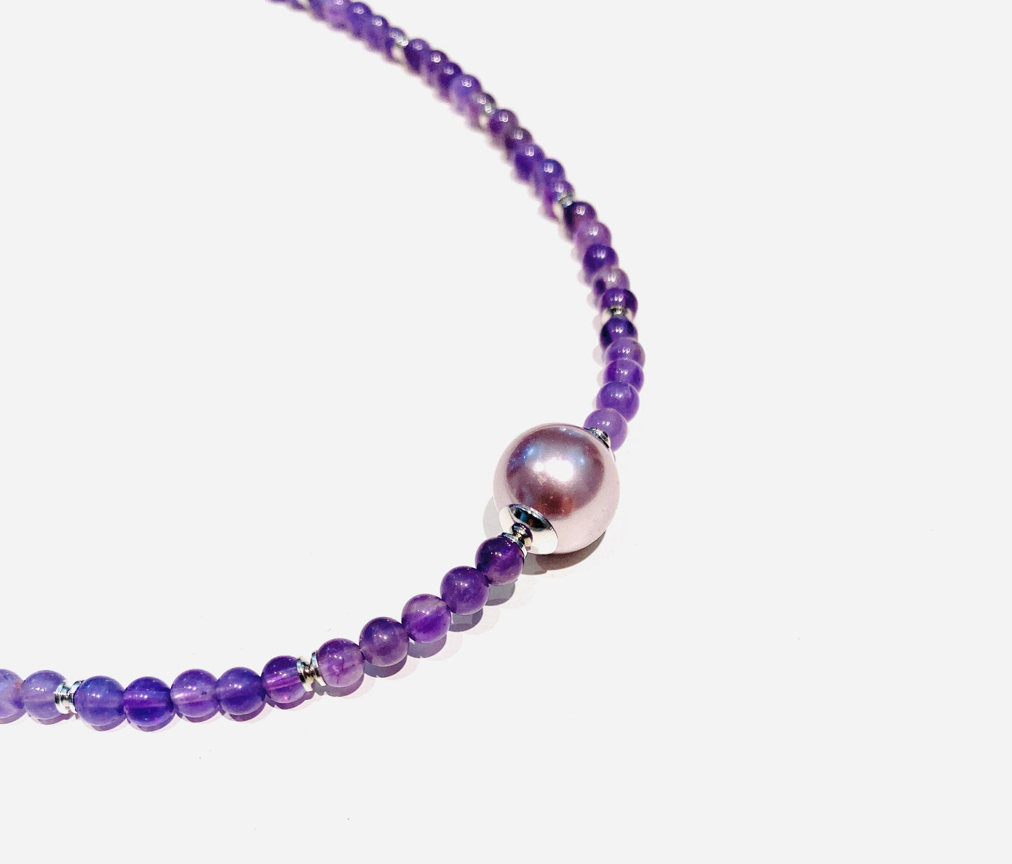 Collarino tipo choker ametista perla Maiorca lilla in argento sterling rodio bianco