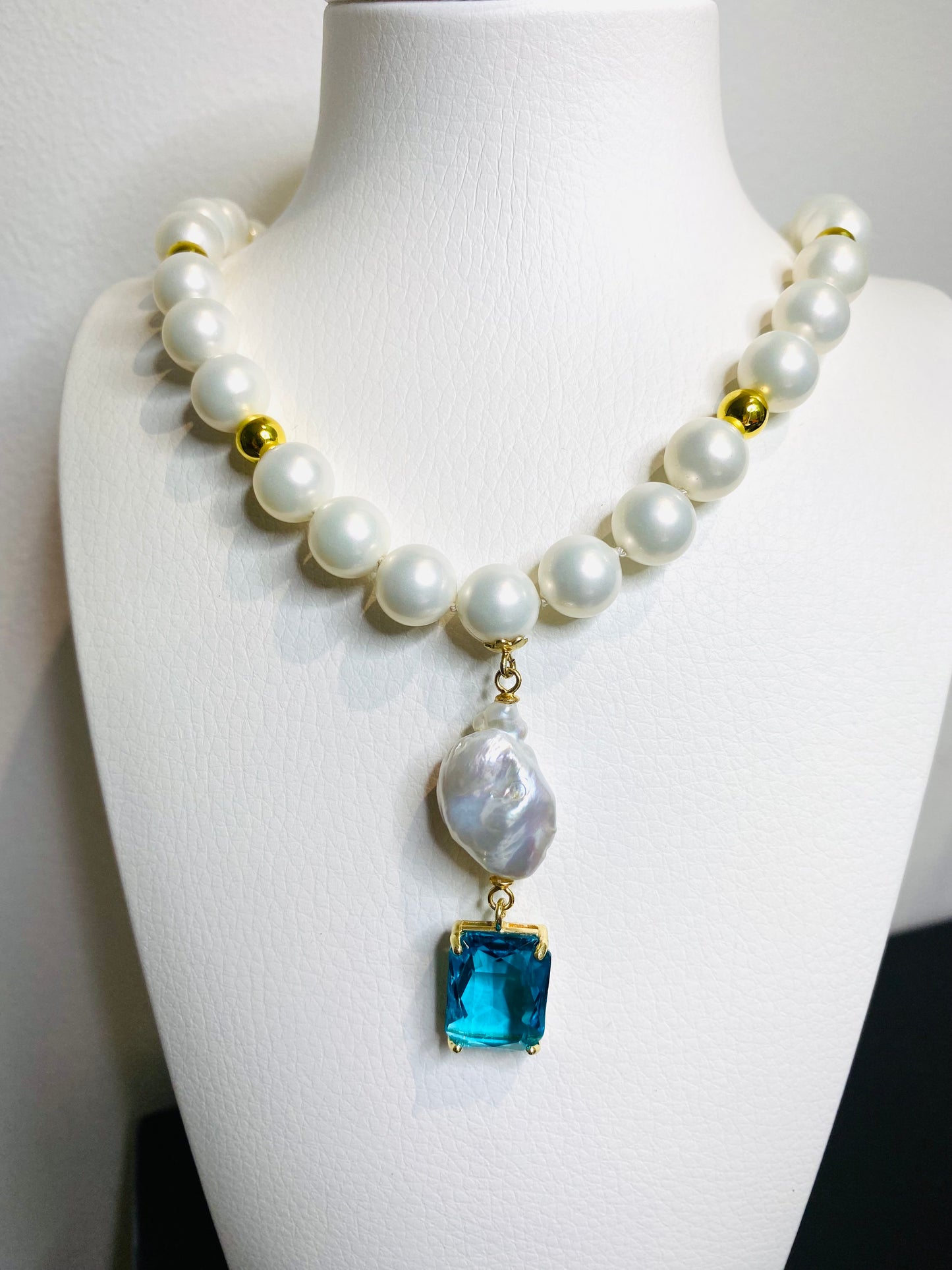 Collana perle Maiorca perla fresh water cristallo azzurro argento sterling placcato oro giallo