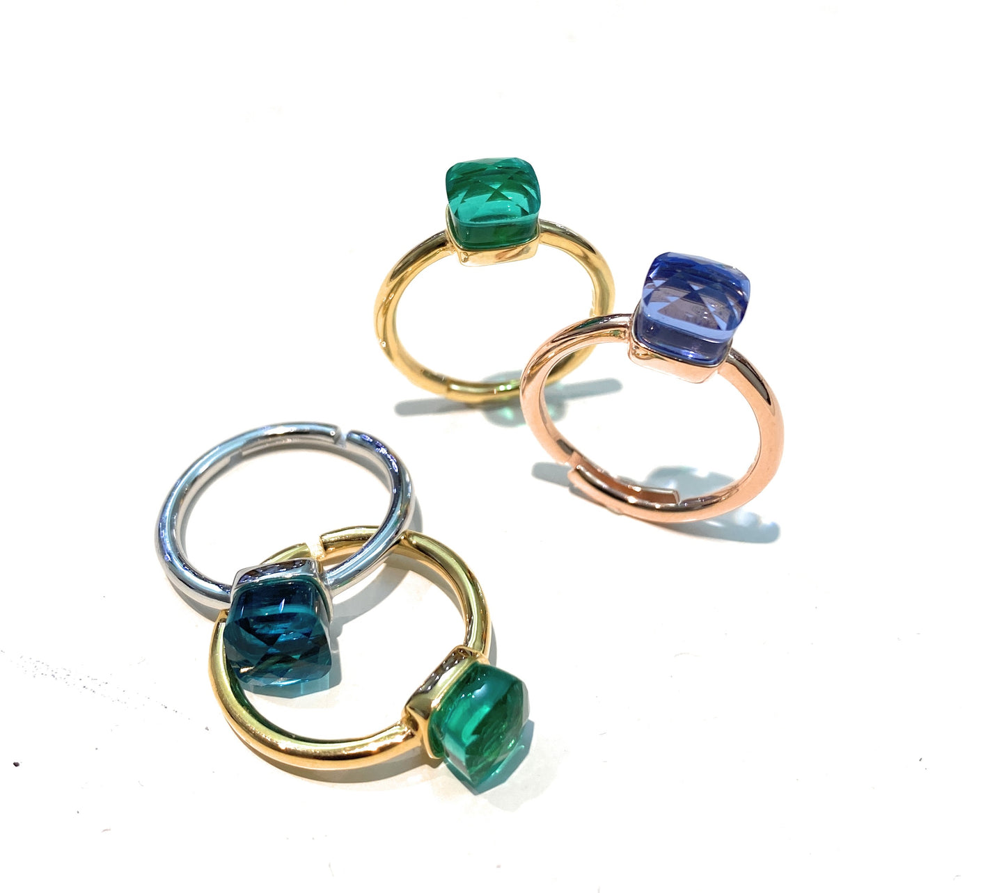 Anello in Argento 925 con Zircone Tipo Paraiba Carré Sfaccettato – Varianti di Finitura – diWa Jewels