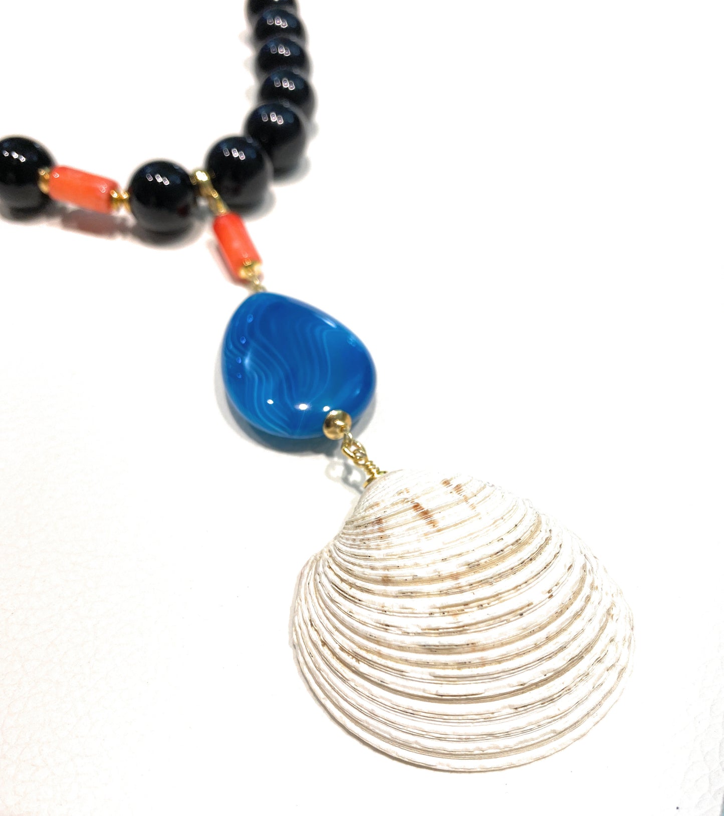 Collana diWa Jewels Onice Choker con Pendente Corallo bamboo Arancio Goccia Agata Striata azzurra argento sterling placcato oro giallo
