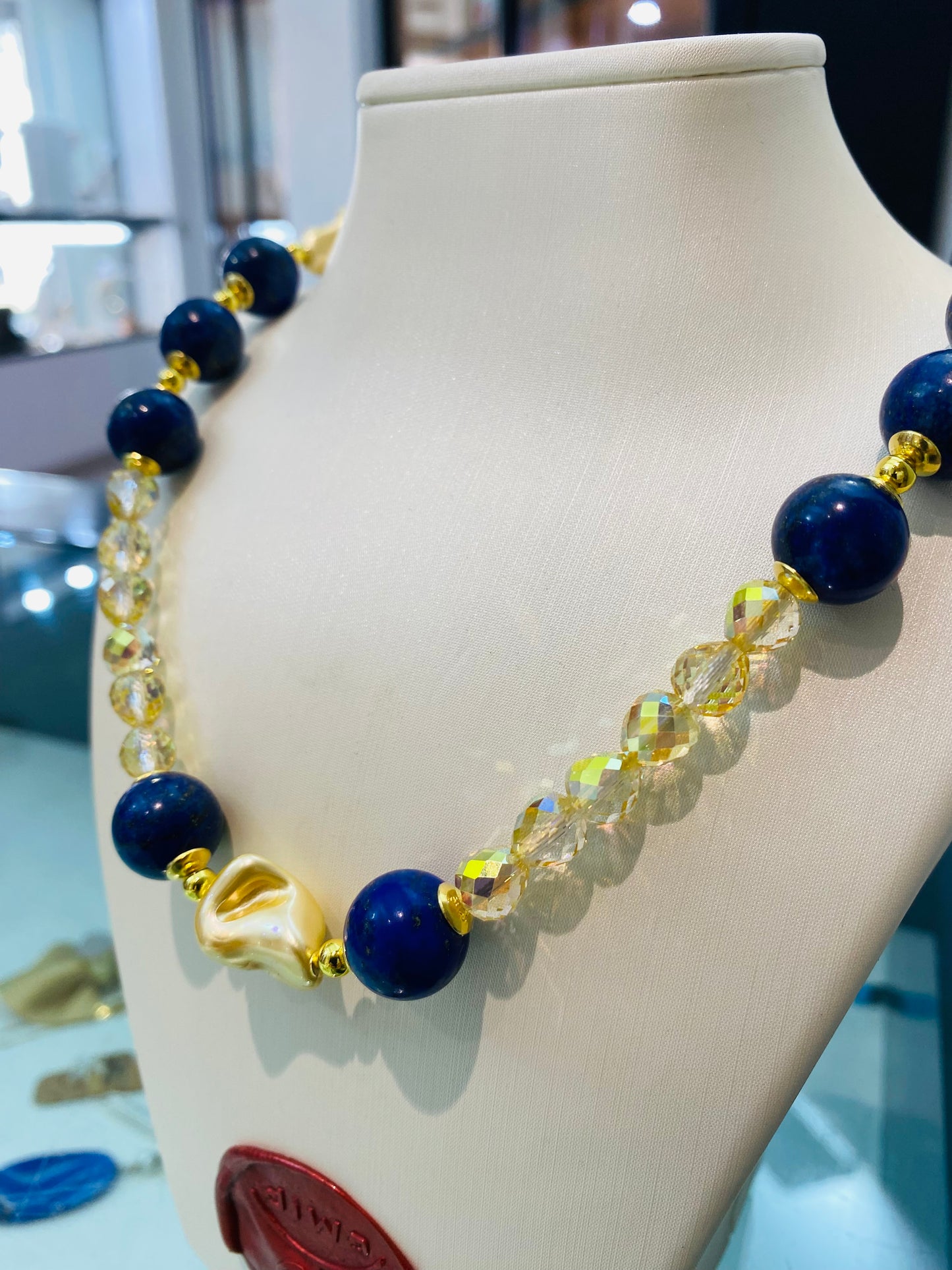 Collana diWa Jewels Choker Lapislazzuli Perle Barocche Gold Ematite Pezzo Unico