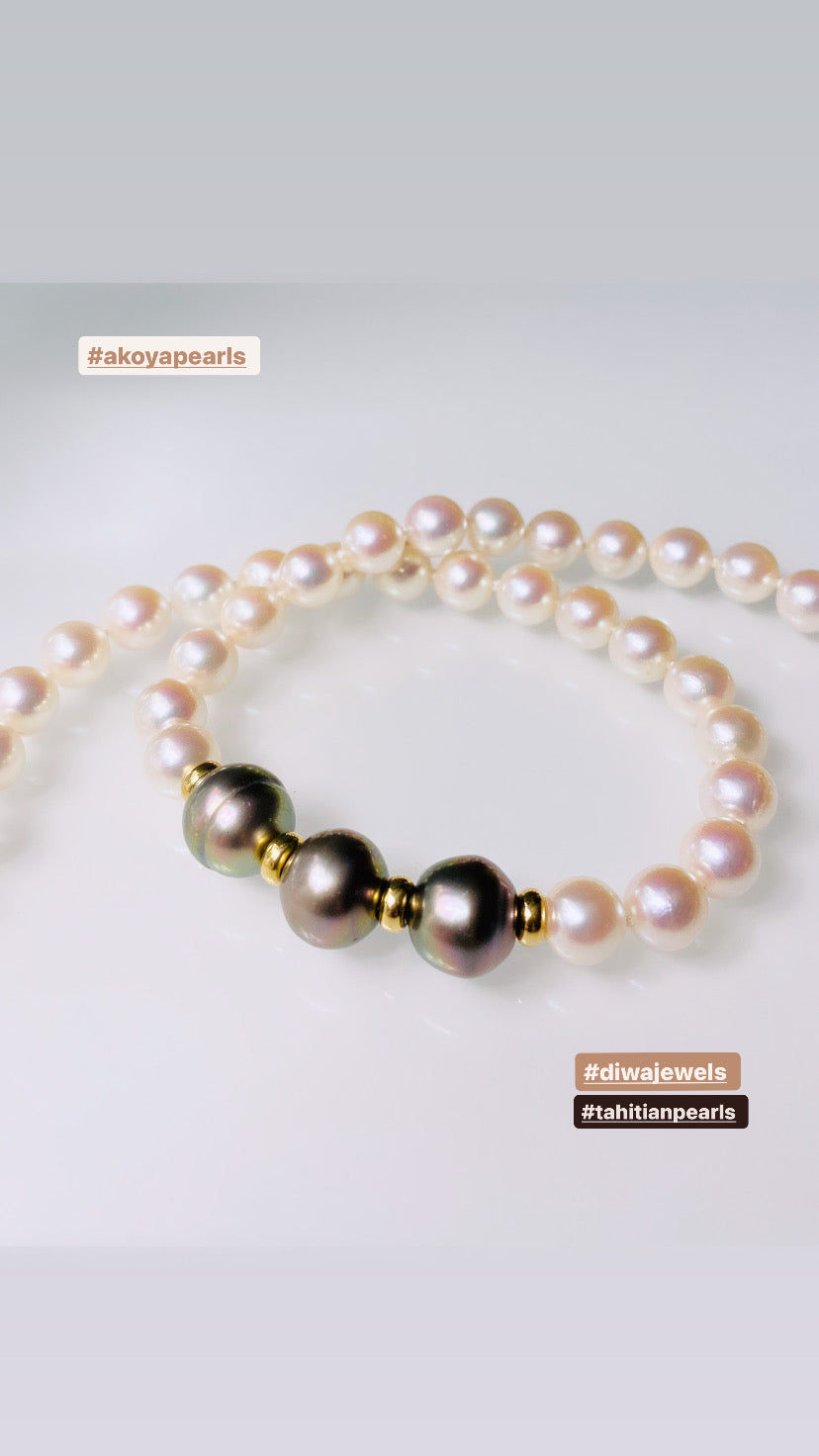Collana diWa Jewels Perle di Mare Akoya e Perle Tahiti distanziatori Oro 18 kt
