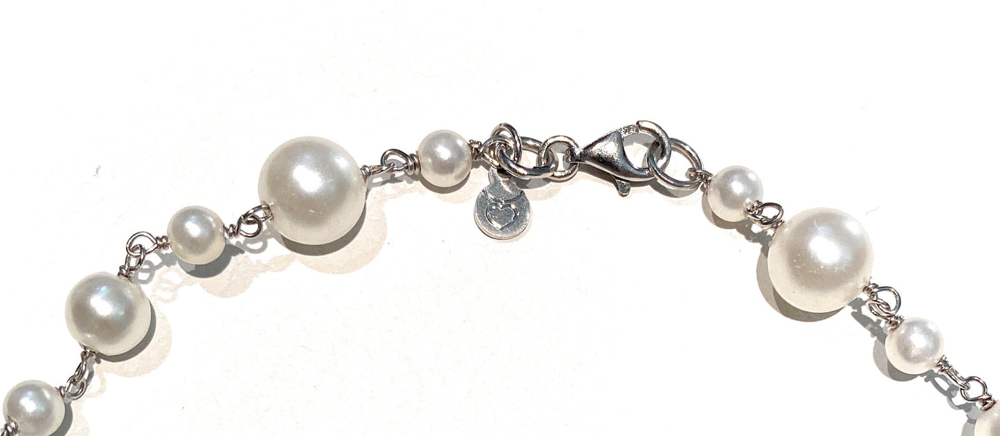Collana Rosario Perle di Maiorca – Argento 925 Rodio Bianco – Elegante con Pendente – diWa Jewels
