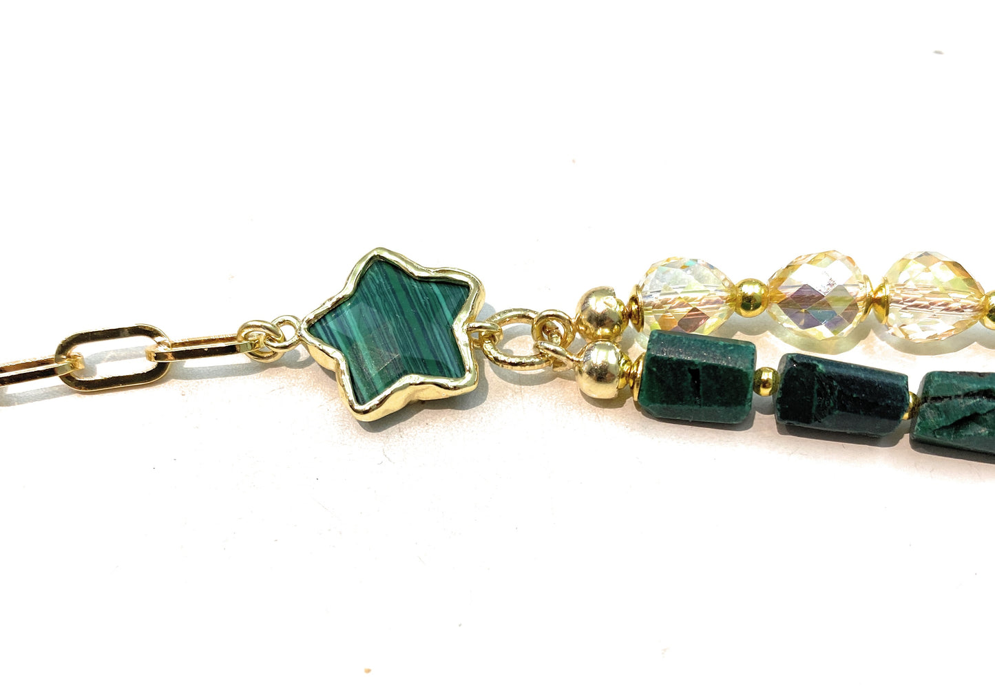 Collana malachite e stelle doppio filo con catena gold in argento sterling placcato oro giallo