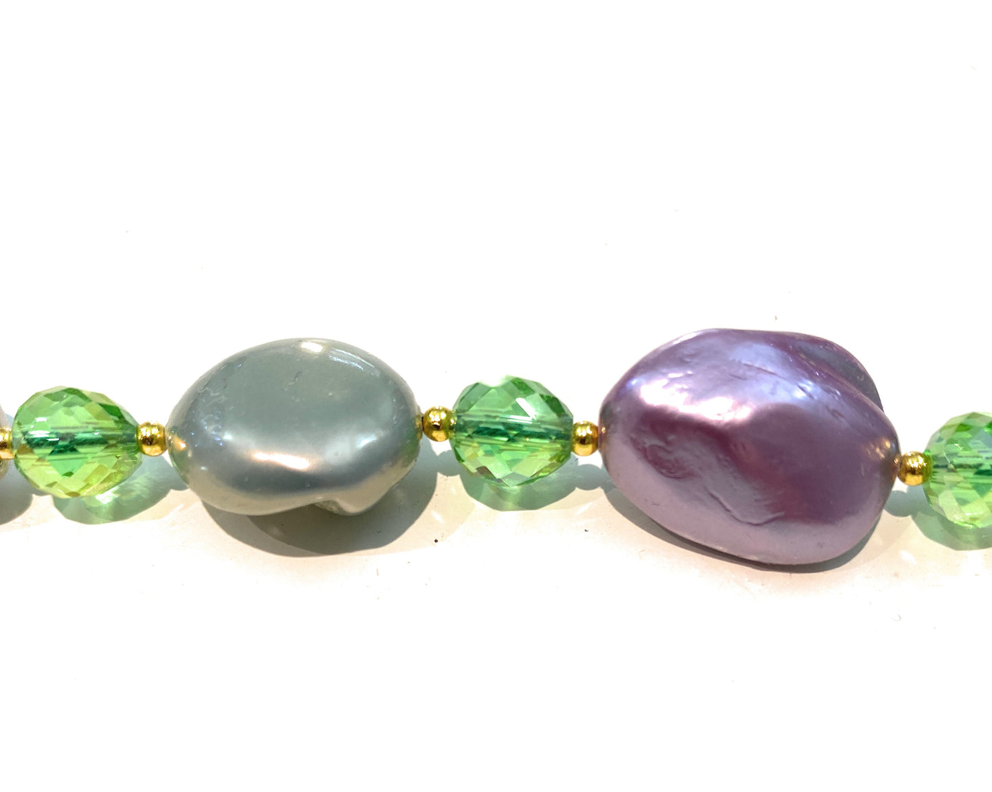 Collana diWa Jewels Perle Multicolore free form cristalli verdi sfaccettati Argento sterling placcato Oro giallo
