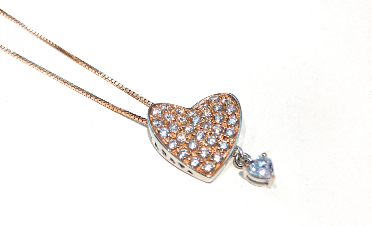 Collarino diWa Jewels Cuore Pavé Rosé Zircone bianco Piccolo Pendente Argento Sterling